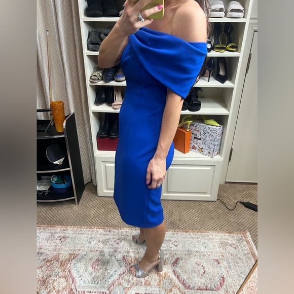 VINCE CAMUTO | Bow Collar Off the Shoulder Sheath Midi Cocktail Dress New Size 6 - Picture 5 of 11